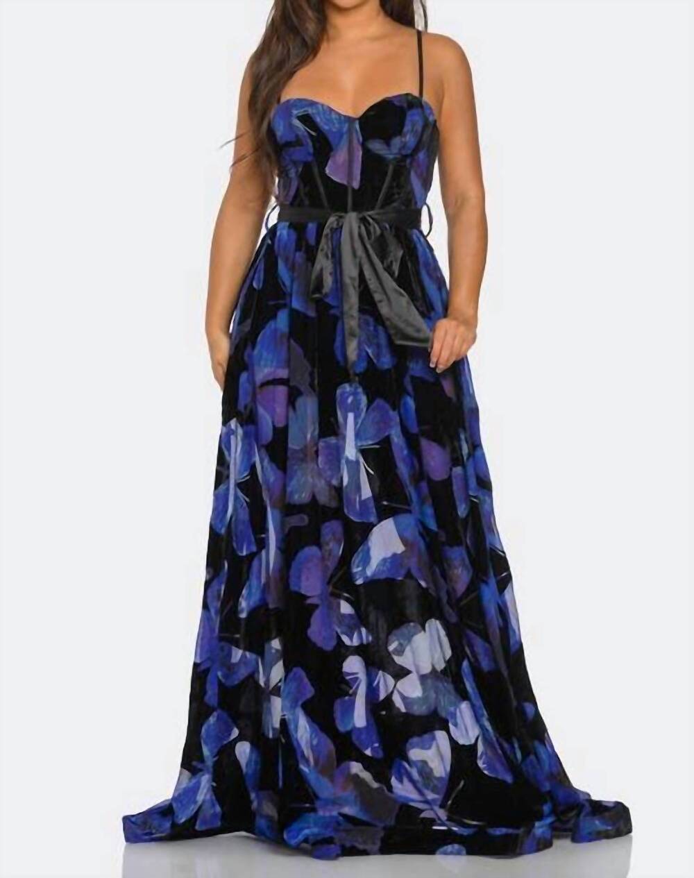 NEW BANJUL floral sweetheart neckline maxi dress in blue multi